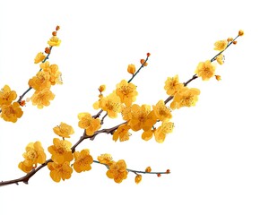 Vibrant Yellow Blossom Branch on White Background