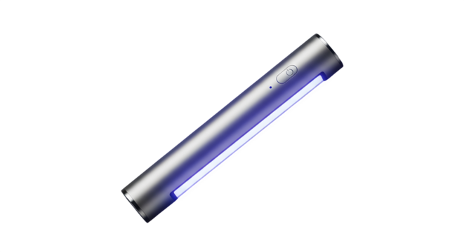 Silver ultraviolet light sanitizer wand for disinfecting surfaces isolated on transparent background portable uvc sterilizer for home, travel, and personal use