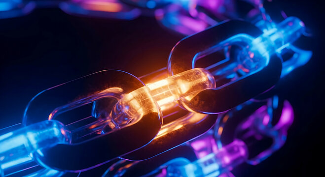 Glowing Chain Links with Neon Blue and Orange Light
