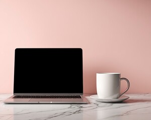 Minimalist Workspace with Laptop and Coffee