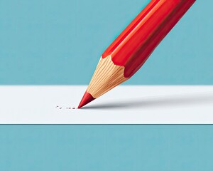Red pencil starting a new line on white paper