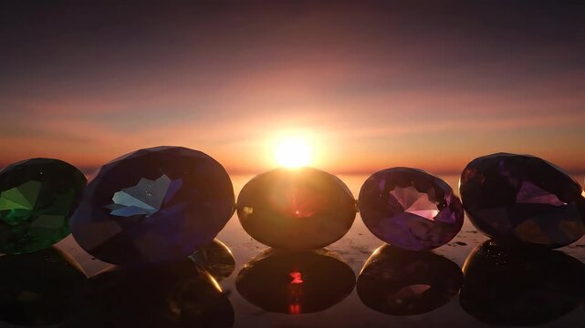 Beautiful Gemstones Lined Up Against a Stunning Sunset.