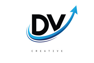 DV Letter Logo with Dynamic Arrow Swoosh – Modern Business Branding, Growth, Progress & Innovation Symbol