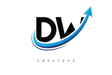 DW Letter Logo with Dynamic Arrow Swoosh – Modern Business Branding, Growth, Progress & Innovation Symbol