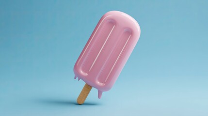 Delicious Pink Popsicle on Blue Background
