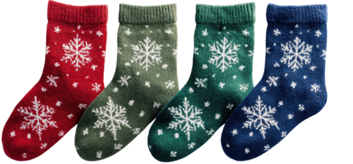 Four Christmas socks with snowflake patterns