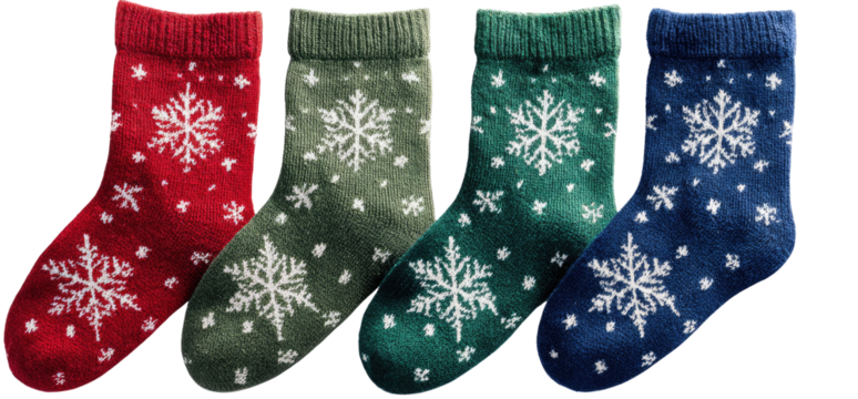 Four Christmas socks with snowflake patterns