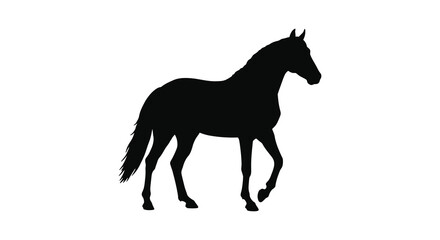 Simple black silhouette of a horse standing on a white background