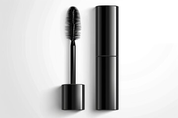 Obraz premium A black mascara tube and wand, designed for enhancing eyelashes.