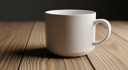 White Mug on Wooden Table.
