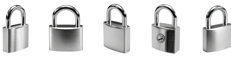 Four metallic padlocks
