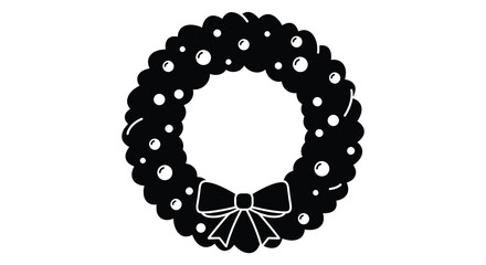 Simple black and white wreath illustration with a decorative bow design © msunny93