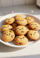 Plate of Chocolate Chip Cookies with Cute Smiling Faces. National Homemade Cookies Day 