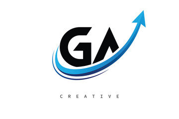 GA Letter Logo with Dynamic Arrow Swoosh – Modern Business Branding, Growth, Progress & Innovation Symbol