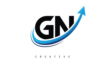 GN Letter Logo with Dynamic Arrow Swoosh – Modern Business Branding, Growth, Progress & Innovation Symbol