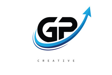 GP Letter Logo with Dynamic Arrow Swoosh – Modern Business Branding, Growth, Progress & Innovation Symbol