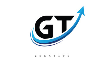 GT Letter Logo with Dynamic Arrow Swoosh – Modern Business Branding, Growth, Progress & Innovation Symbol