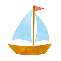 かわいい水彩ヨットのイラスト｜Cute Watercolor Sailboat Illustration