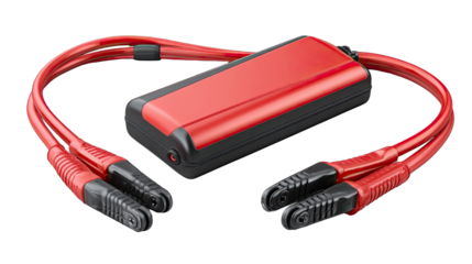 Red jump starter box with cables