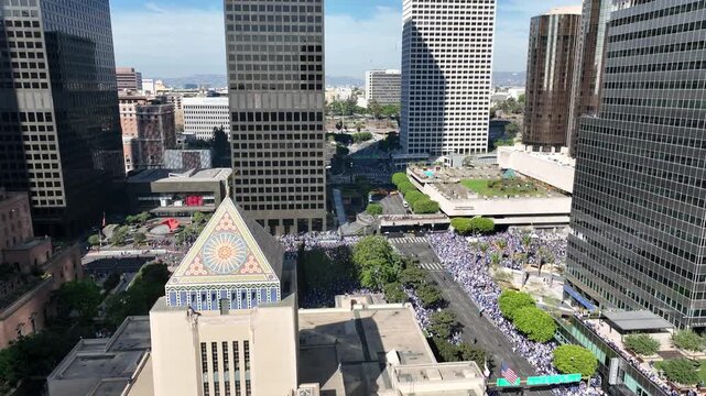 Downtown Los Angeles Aerial View with Los Angeles Library in Frame