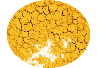 Dried, cracked, yellow surface in a circular shape