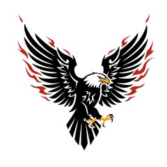 Obraz premium Majestic Eagle Soaring High with Graphic Emblem on White Background, and Freedom Concept.
