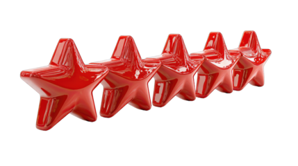 Five glossy red stars on black background