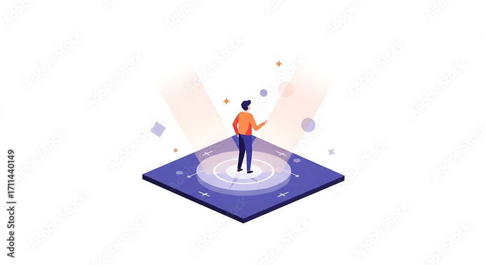 Wall mural man standing on a digital interface with examining abstract technology, and flat design.