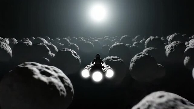 Astronaut spacecraft asteroid field