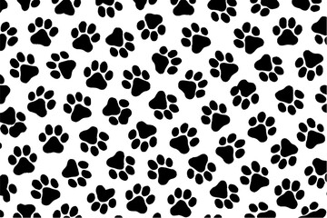 Seamless Dog Paw Print Pattern in Black and White – Cute Animal Footprint Background for Pet and Veterinary Designs
