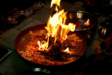Sacred Fire Ritual in Hindu Puja Ceremony