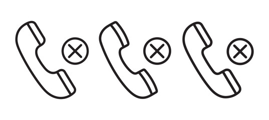 Rejected Phone Call Icons, Decline Call Symbol, Cancel Communication Vector