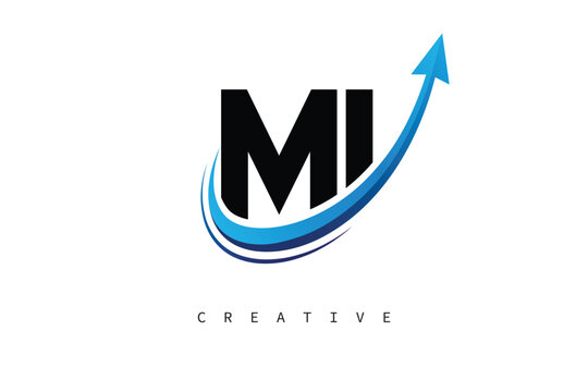 MI Letter Logo with Dynamic Arrow Swoosh &ndash; Modern Business Branding, Growth, Progress & Innovation Symbol