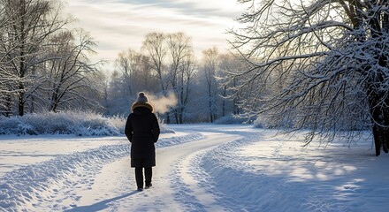 Winter Walk in Snowy Parkland.