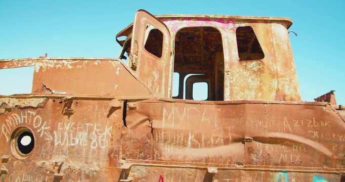 Aral Sea desert Sea Ships remains at Muynak Karakalpak Uzbekistan Soviet era 22 of 50