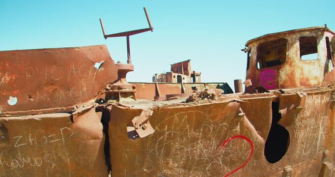 Aral Sea desert Sea Ships remains at Muynak Karakalpak Uzbekistan Soviet era 25 of 50