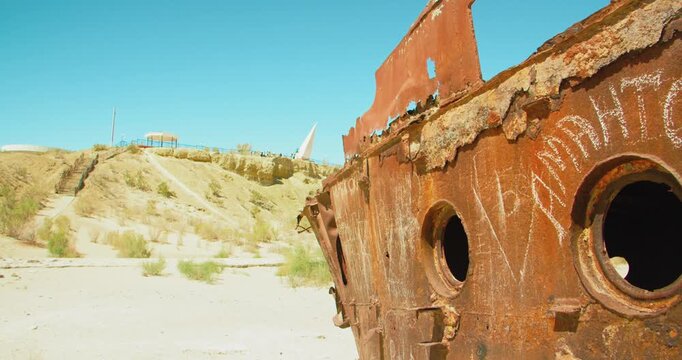 Aral Sea desert Sea Ships remains at Muynak Karakalpak Uzbekistan Soviet era 21 of 50
