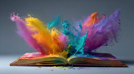 Vibrant paint explosion from open book