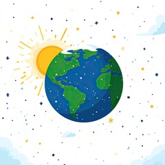 Earth and sun illustration with celestial elements