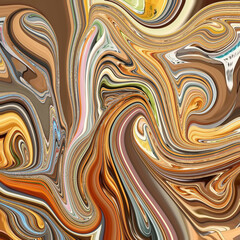 Vibrant abstract swirl art with golden, brown, and earthy tones, creating fluid motion and dynamic modern texture design.