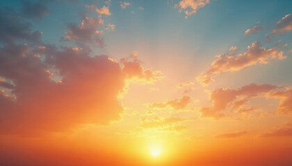 Naklejka premium Vibrant sunset sky with clouds and sun rays