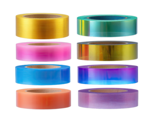 Assorted rolls of colorful iridescent tape