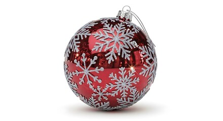 Red Christmas Ornament with Silver Snowflake Design.