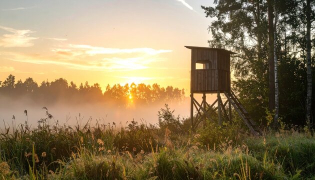 Misty Sunrise with Hunting Blind