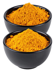 Two black bowls filled with turmeric powder