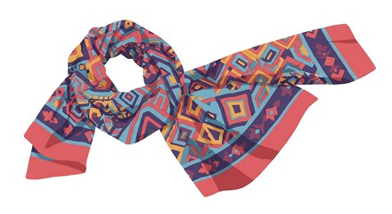 Stylish Geometric Patterned Scarf  Fashion Accessory Isolated on White Background.