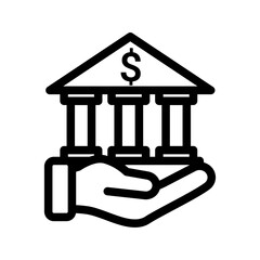 Bank Building with Dollar Line Icon of Financial Aid Icon Set