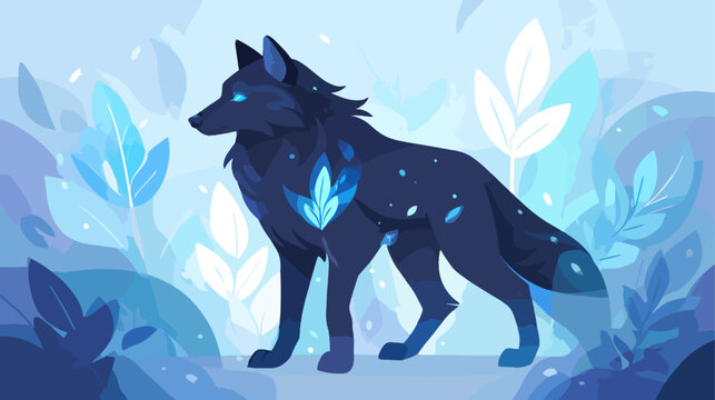 Fantasy wolf in a blue forest