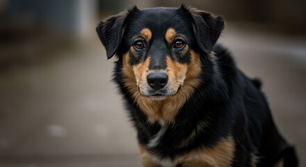 Black and tan dog portrait looking forward