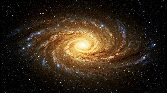 The galactic core, dense with stars, glowing in radiant gold.